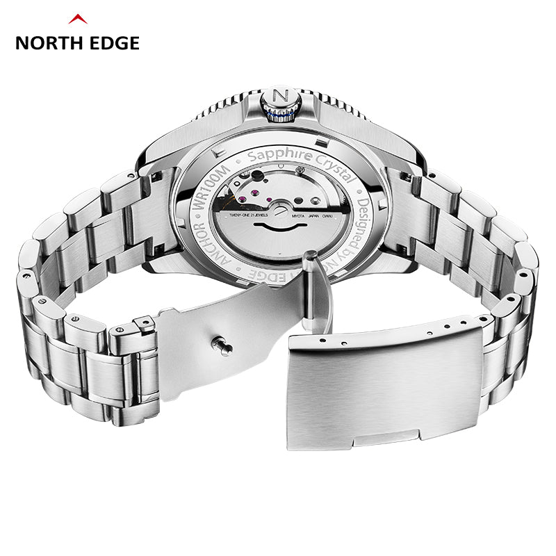 North Edge ANCHOR Sapphire Herren Automatik Mechanische Uhr | Edelstahlarmband, wasserdicht