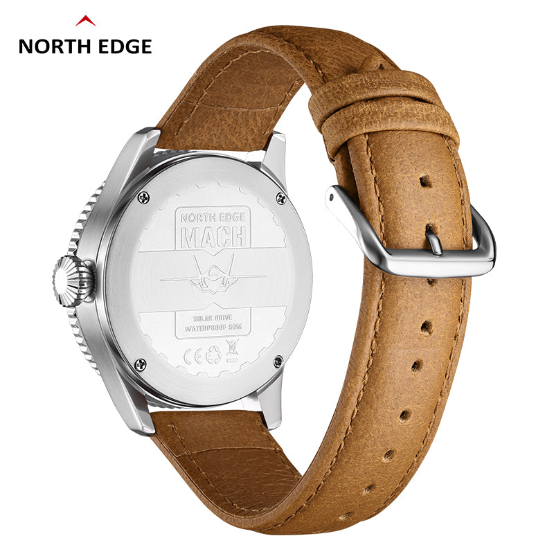 North Edge MACH Silberbraun Outdoor-Sportuhr – Solarbetrieben, wasserdicht, Leuchtzeiger