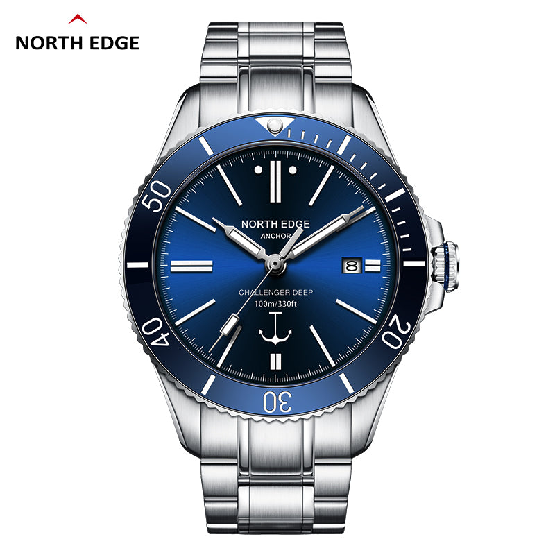 North Edge ANCHOR Sapphire Herren Automatik Mechanische Uhr | Edelstahlarmband, wasserdicht