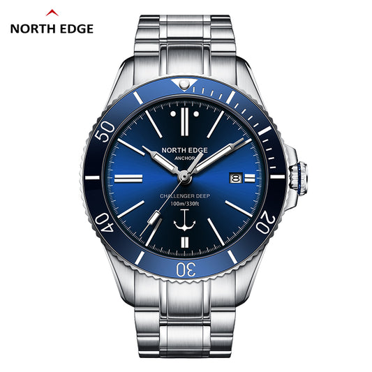 North Edge ANCHOR Sapphire Herren Automatik Mechanische Uhr | Edelstahlarmband, wasserdicht