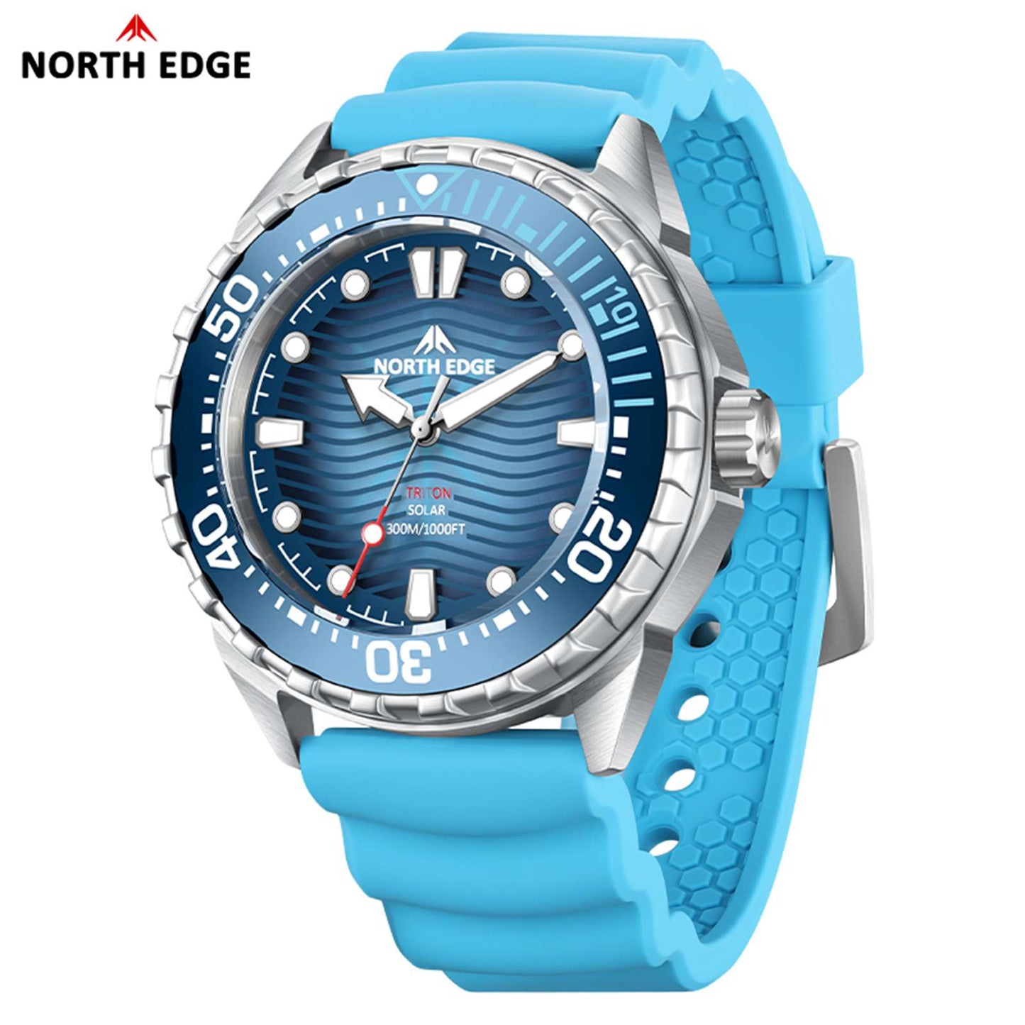 North Edge TRITON Solar-Taucheruhr – Edelstahlgehäuse, wasserdicht mit Hintergrundbeleuchtung