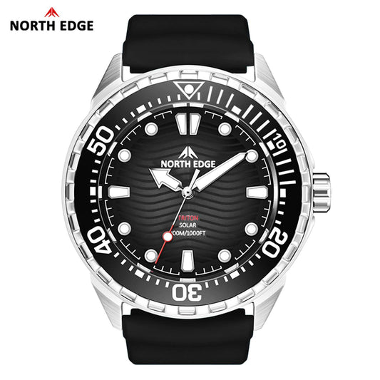 North Edge TRITON Solar-Taucheruhr – Edelstahlgehäuse, wasserdicht mit Hintergrundbeleuchtung