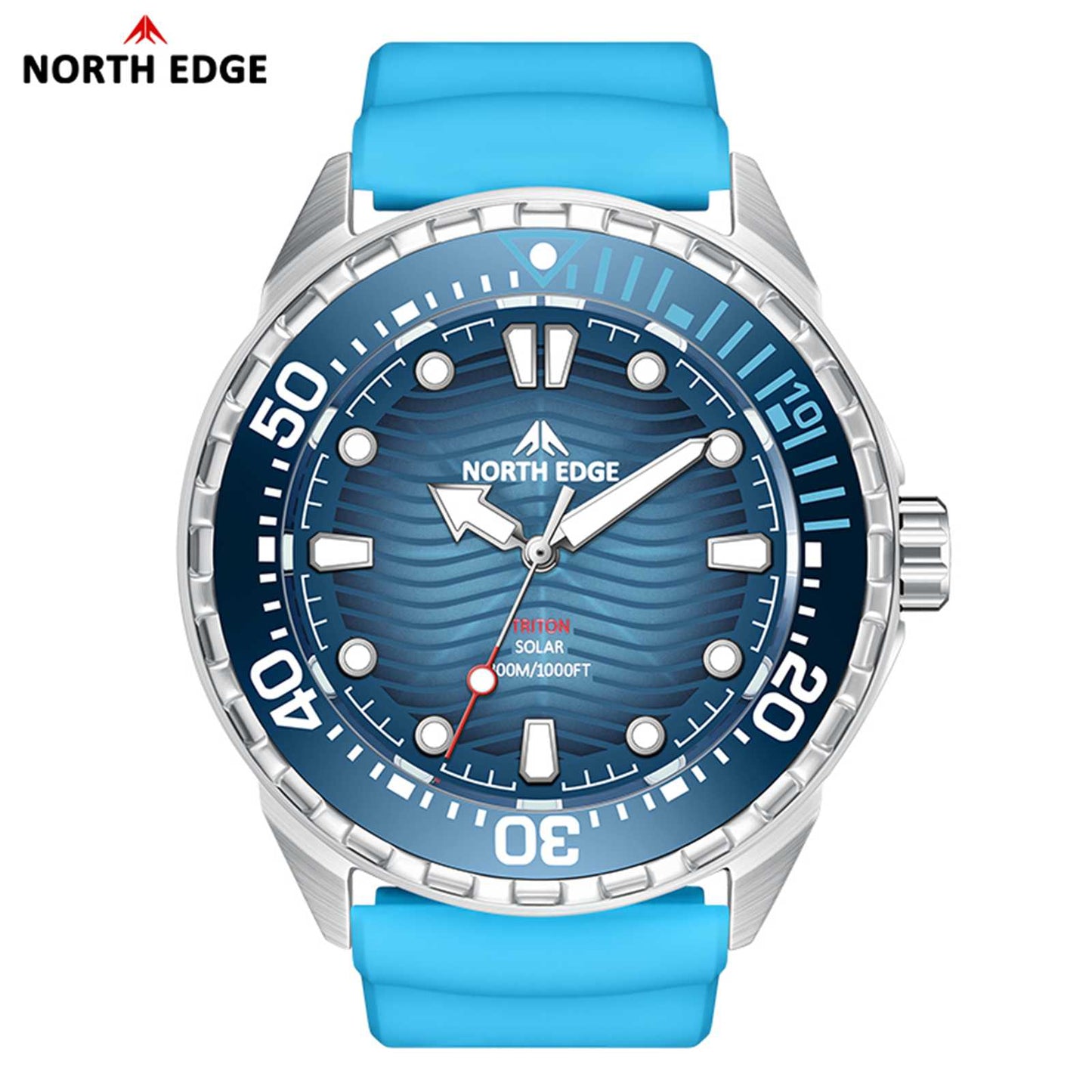 North Edge TRITON Solar-Taucheruhr – Edelstahlgehäuse, wasserdicht mit Hintergrundbeleuchtung