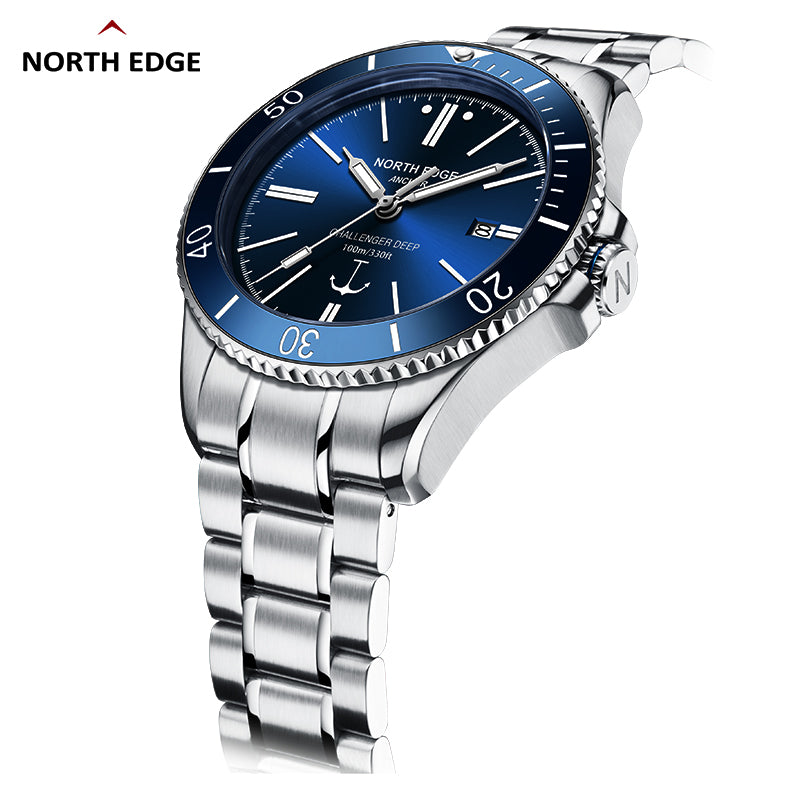 North Edge ANCHOR Sapphire Herren Automatik Mechanische Uhr | Edelstahlarmband, wasserdicht