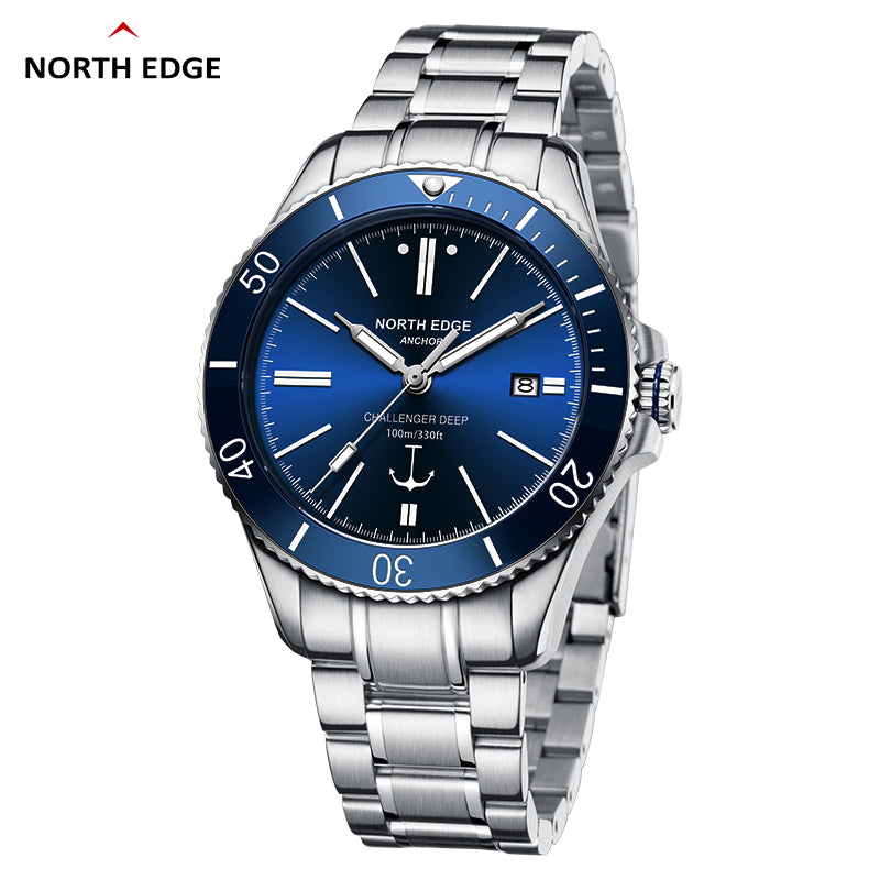 North Edge ANCHOR Sapphire Herren Automatik Mechanische Uhr | Edelstahlarmband, wasserdicht