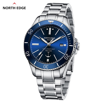 North Edge ANCHOR Sapphire Herren Automatik Mechanische Uhr | Edelstahlarmband, wasserdicht