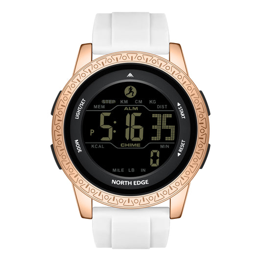 North Edge APOLLO GOLD Outdoor-Sportuhr – Wasserdicht, Zwei Zeitzonen, Schrittzähler