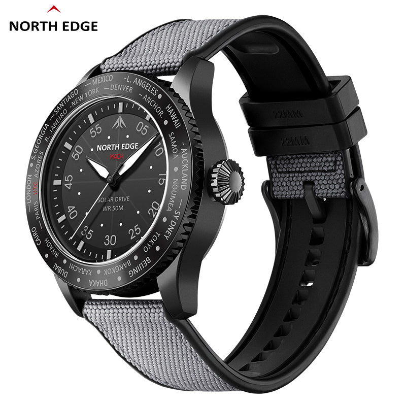 North Edge MACH Schwarz Solar Outdoor-Uhr – wasserdicht, langlebig, leuchtendes Display