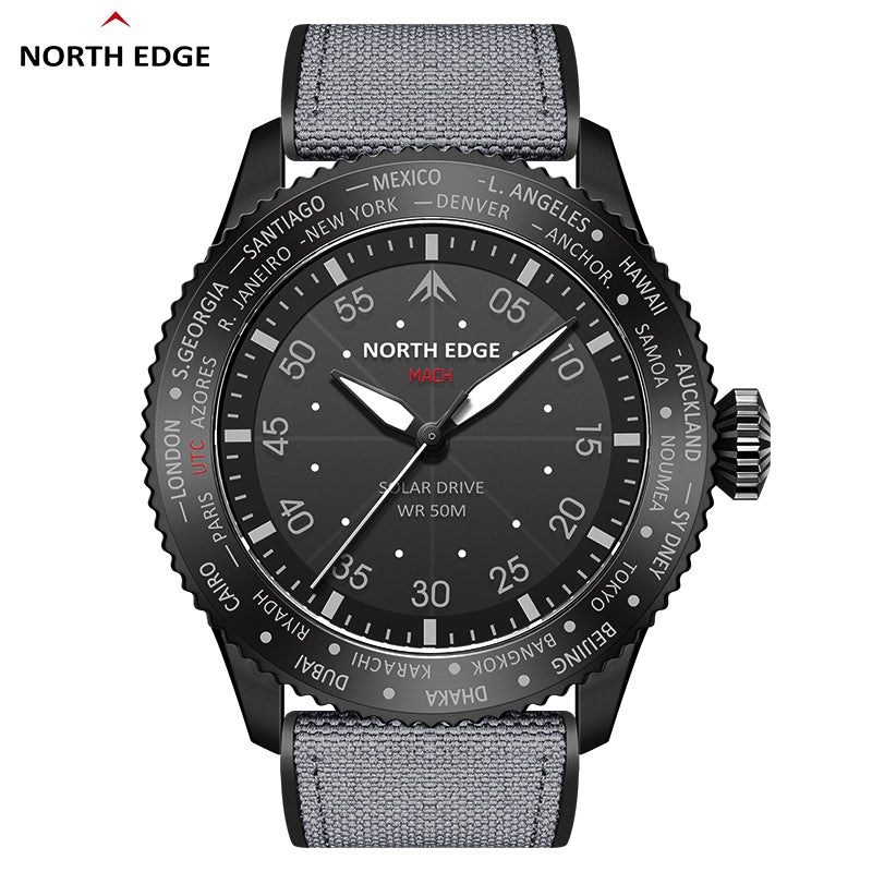 North Edge MACH Schwarz Solar Outdoor-Uhr – wasserdicht, langlebig, leuchtendes Display