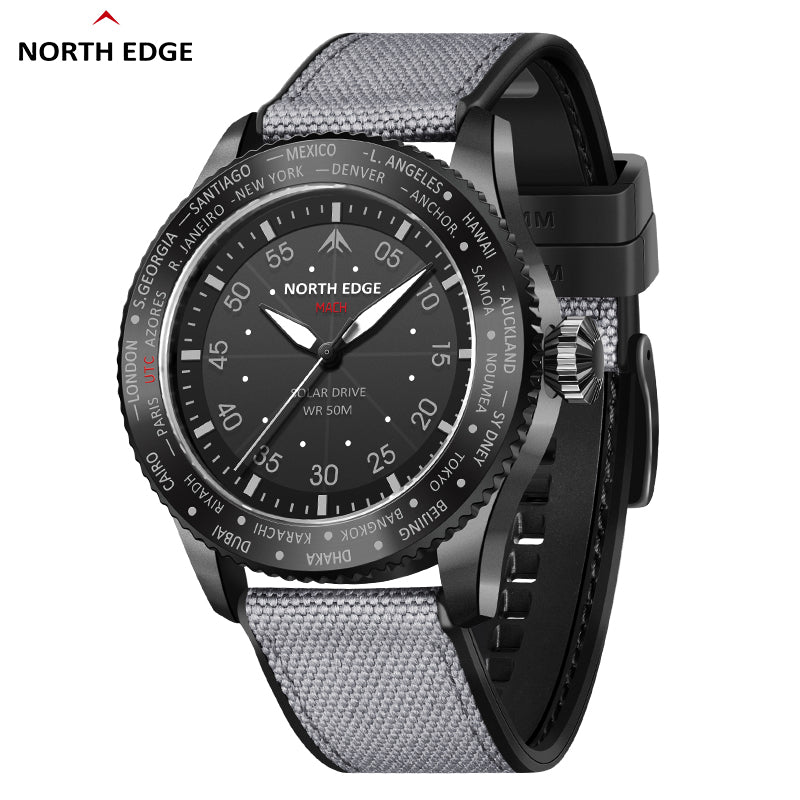 North Edge MACH Schwarz Solar Outdoor-Uhr – wasserdicht, langlebig, leuchtendes Display