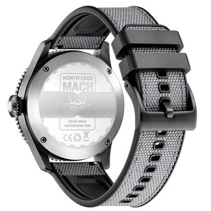 North Edge MACH Schwarz Solar Outdoor-Uhr – wasserdicht, langlebig, leuchtendes Display