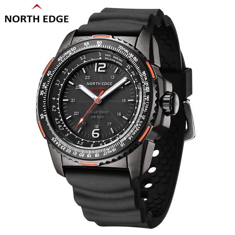 North Edge PHOTON Schwarz Solar Outdoor-Uhr – wasserdicht, langlebig, leuchtendes Display