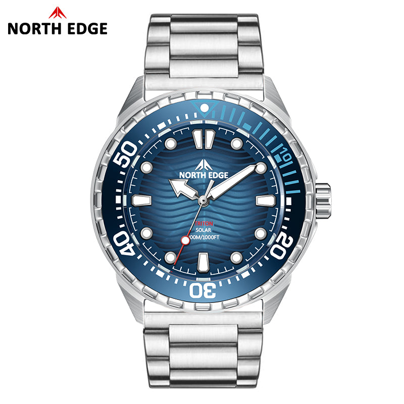 North Edge TRITON STEEL Solar-Taucheruhr – Edelstahlgehäuse, wasserdicht mit Hintergrundbeleuchtung